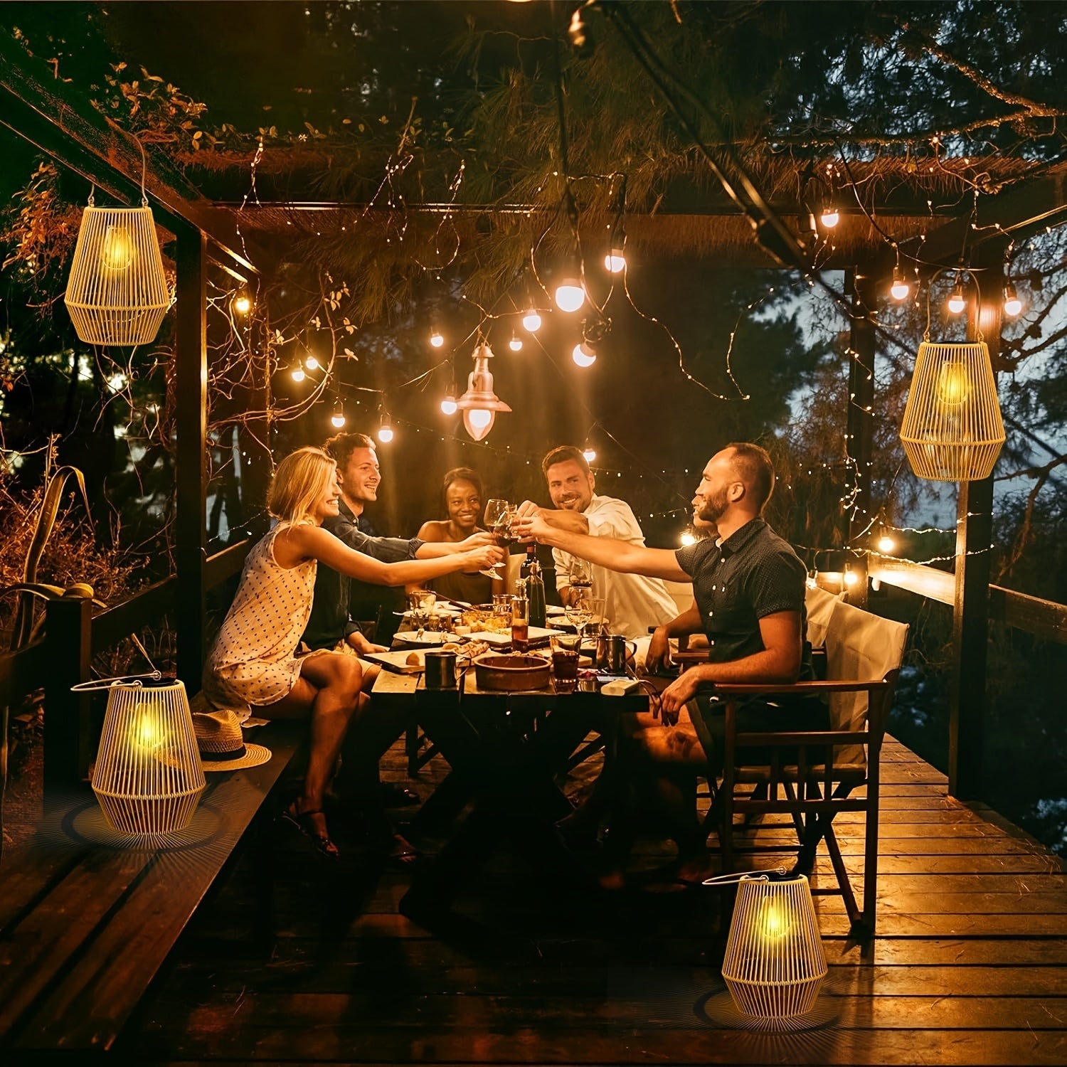 Solar Woven Lanterns – Elegant Hanging Lighting for Garden and Patio