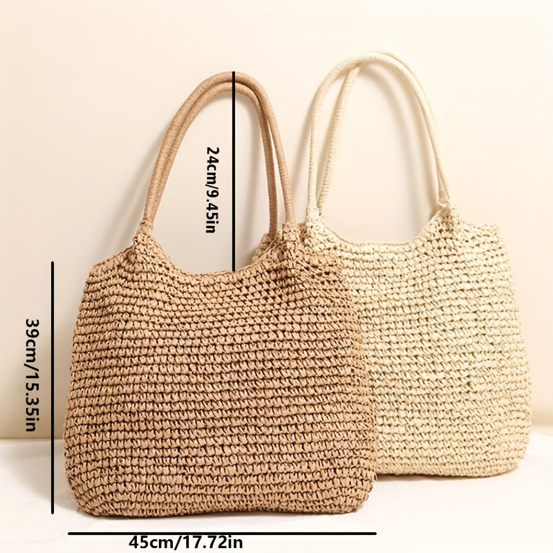 Ladies Large Capacity Woven Tote Bag with Zip Closure