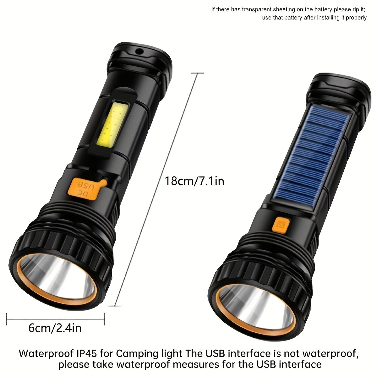 SolarBeam LED Torch - Rechargeable with Solar Panel & USB