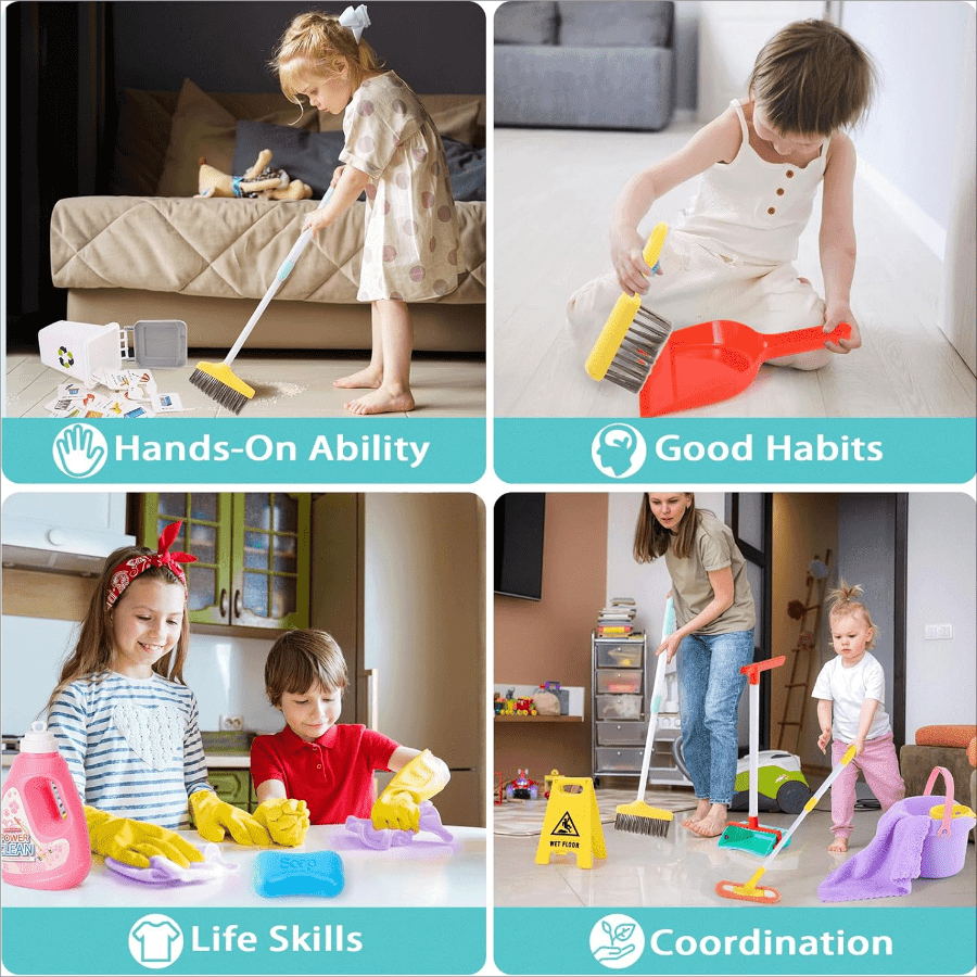 Cleaning Play Set for Children – Adjustable Mop, Broom and Dustpan Set
