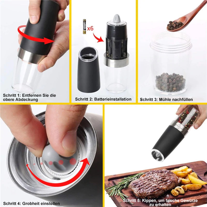 Electric Gravity Induction Salt and Pepper Mill