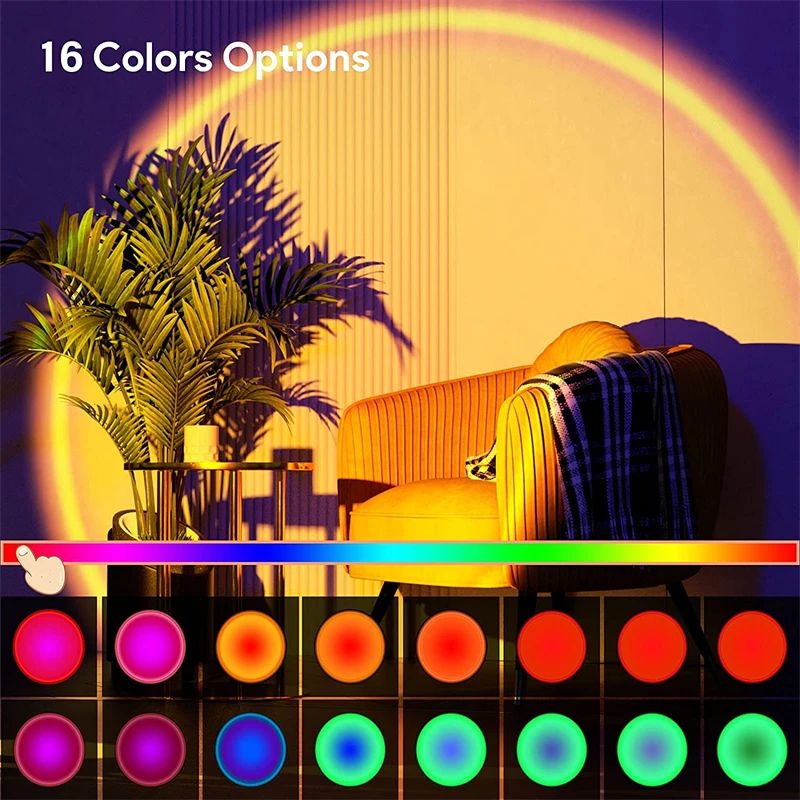 16 Colours RGB USB Sunset Light - Neon LED Rainbow Night Lamp and Photography Projector for Mobile Self-Portraits