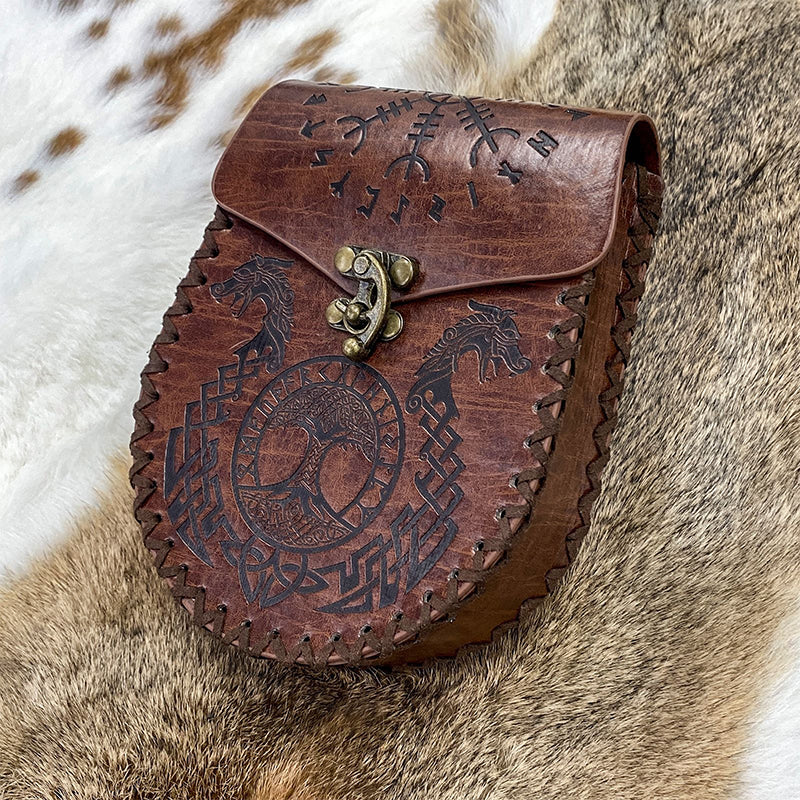 medieval Nordic belt pouch made of embossed leather