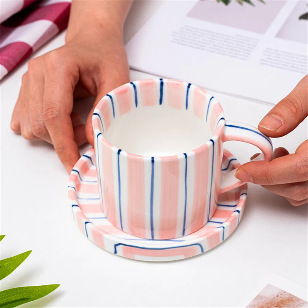 RetroChic Ceramic Coffee Set | Durable hand-painted mug and saucer for sophisticated beverage moments