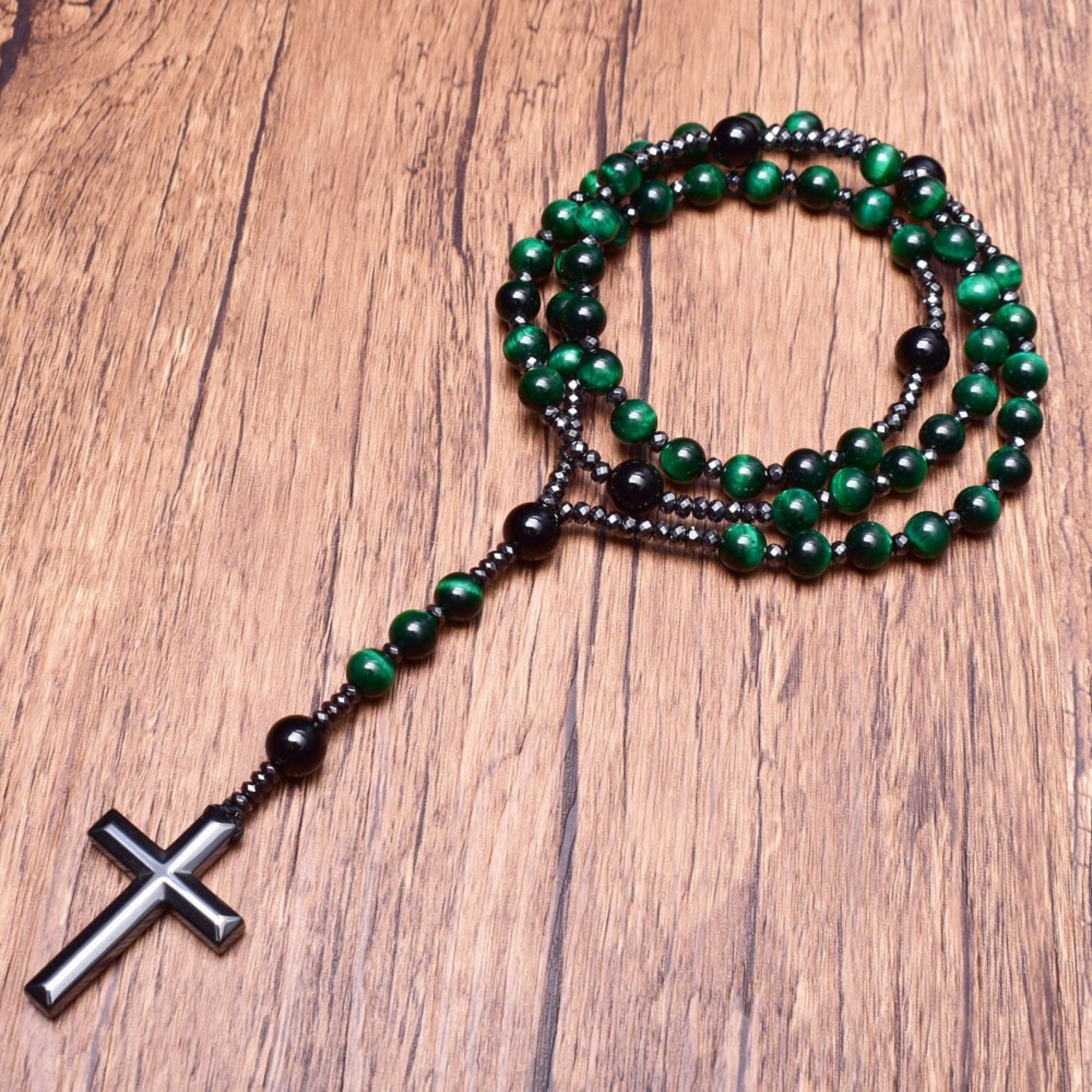 Tiger's Eye and Lapis Lazuli Cross Rosary Necklace for Men – Orion