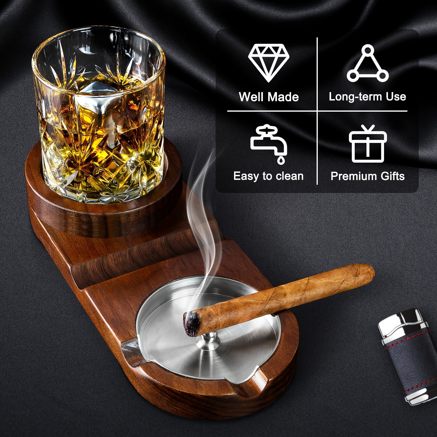 Creative Cigar Ashtray and Whiskey Glass Tray - The Perfect Father's Day Gift or Corporate Present