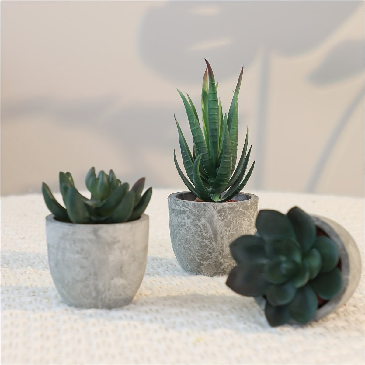 Decorative Mini Artificial Plant Set in Concrete Look – Stylish Green Touch for Any Interior