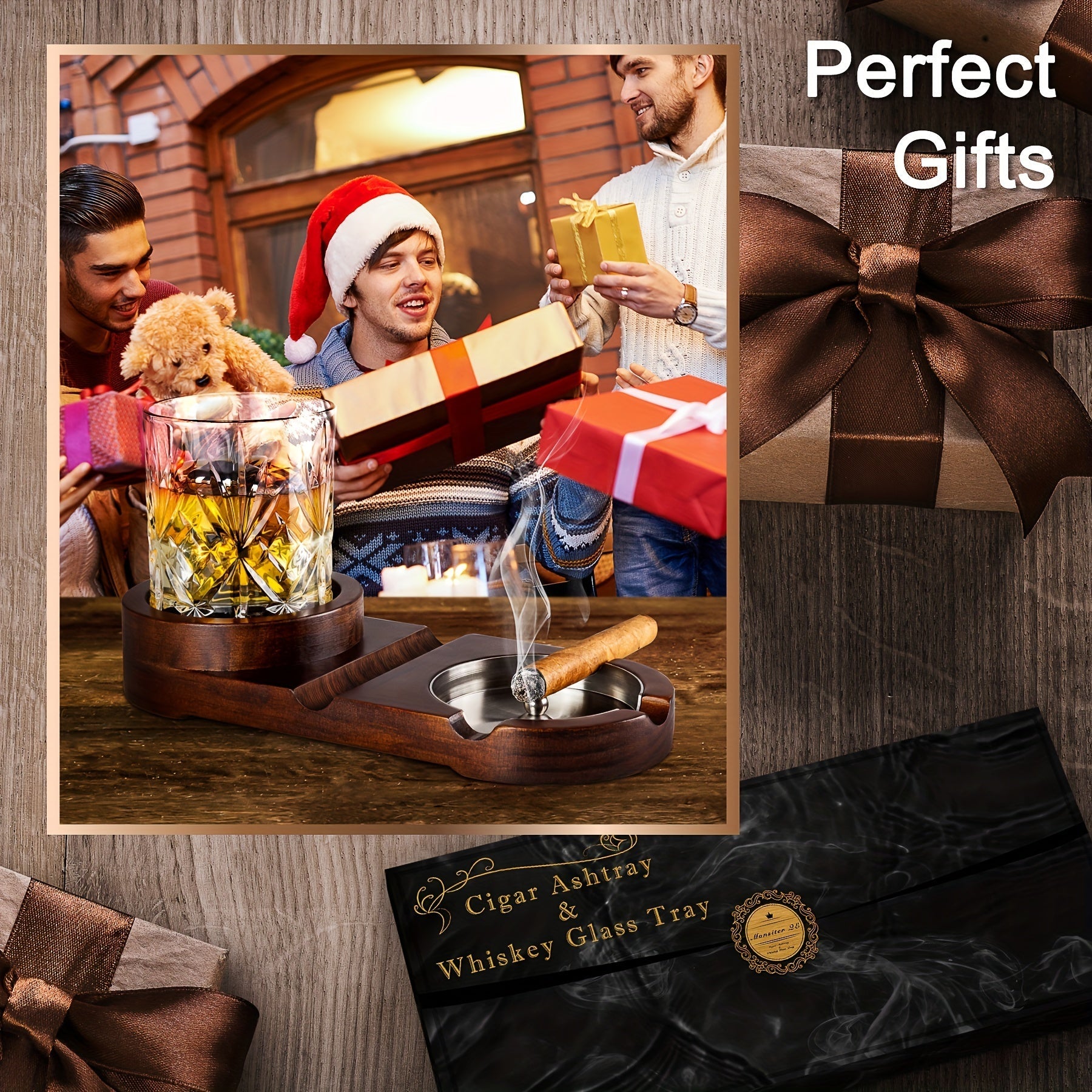 Creative Cigar Ashtray and Whiskey Glass Tray - The Perfect Father's Day Gift or Corporate Present