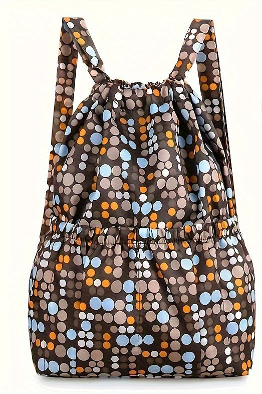 Geometric Nylon Backpack with Drawstring Closure – Perfect for Travel and Sports Activities