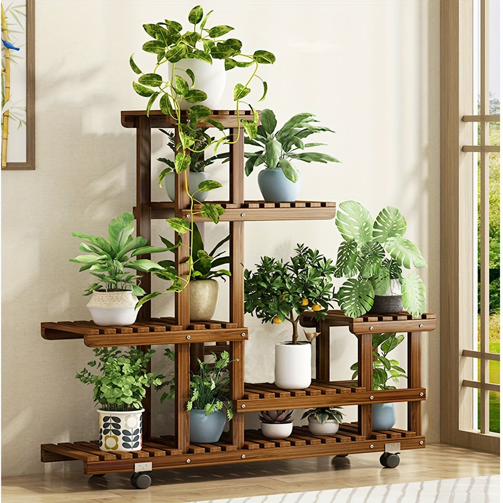 Robust 6-Tier Wooden Plant Stand – Carbonised Treatment