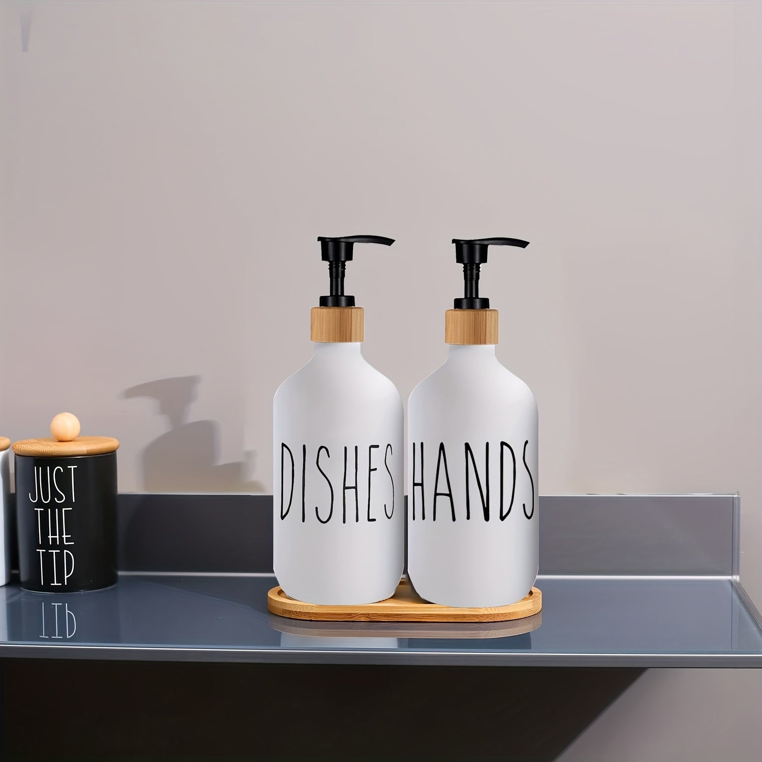 Modern Soap Dispenser with Wooden Tray - For a Stylish Bathroom