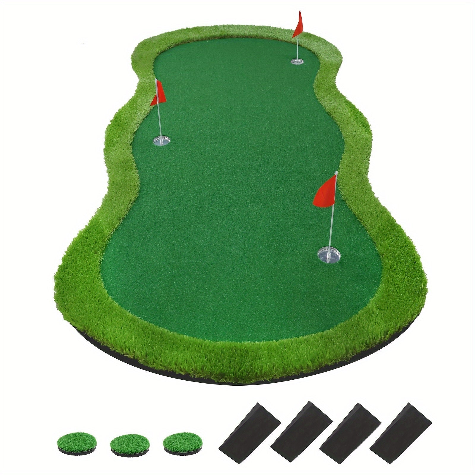 Large Golf Putting Mat 152×305 cm | Indoor/Outdoor Golf Mat | 3 Holes with Flags & Cups for Practice