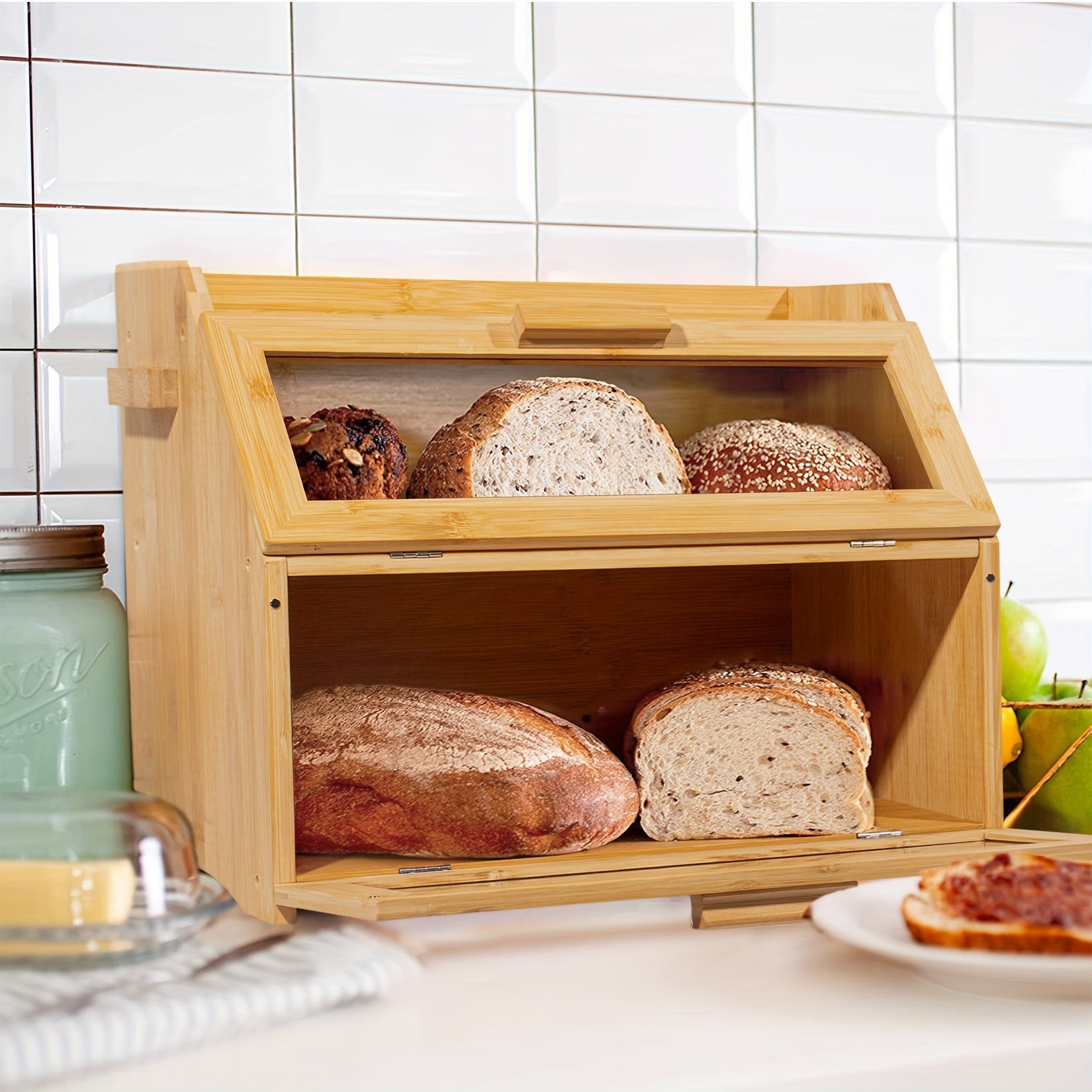 Bamboo Bread Box with Double Shelves – Practical and Stylish