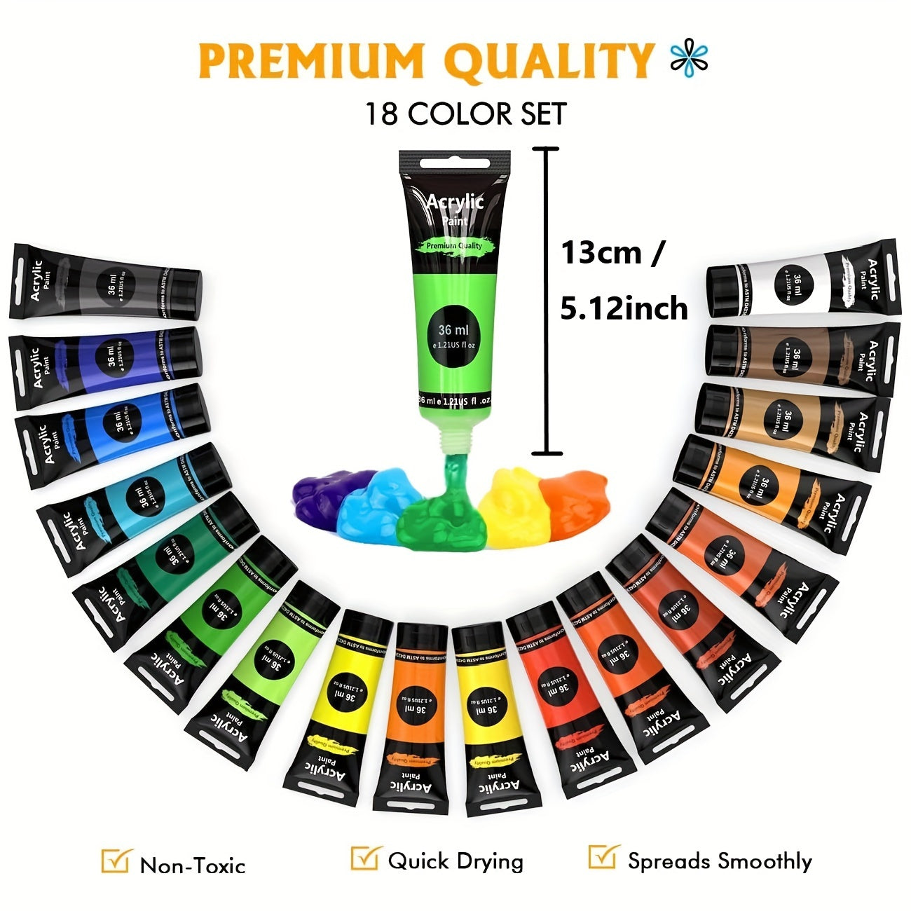Acrylic Paint Set – 28 Pieces, Including 18 Colours of Acrylic Paint and 10 Brushes