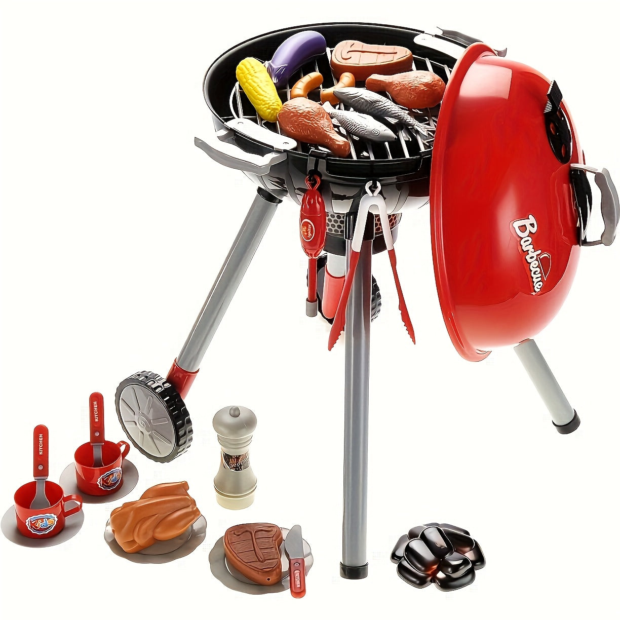 Children's BBQ Grill Play Set – Rotating Wheels and Complete Accessory Set
