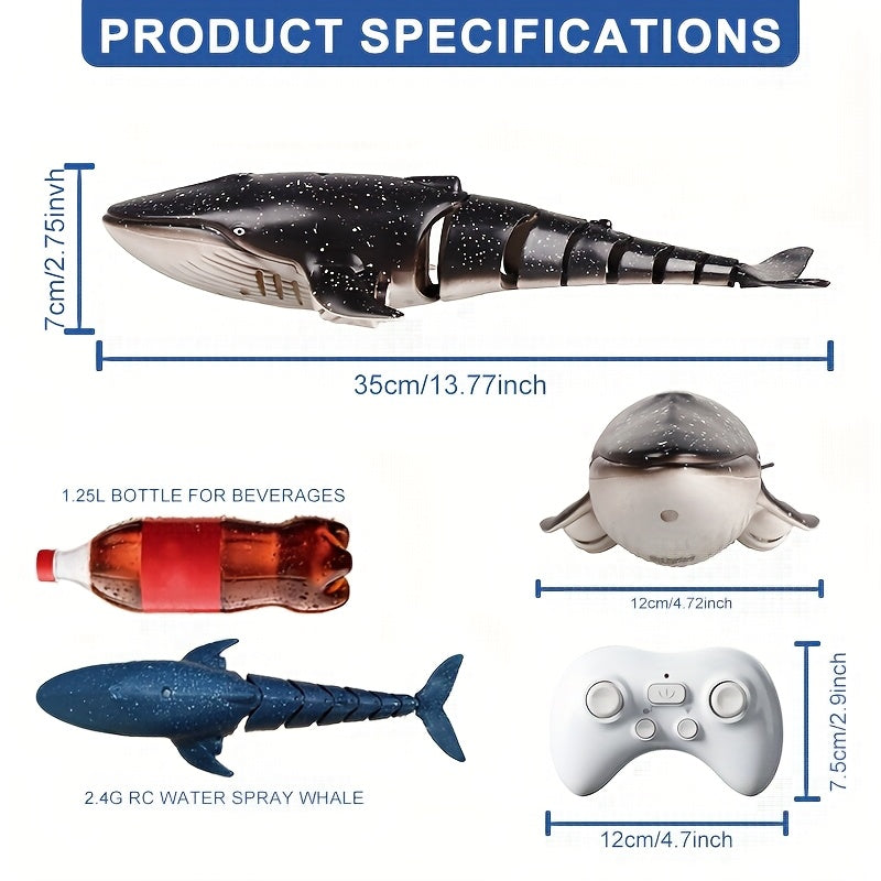 1:18 Scale RC Whale Shark with 360° Rotation, 180° Flexibility, Splashing LED Light, Programmable Cruise Control - USB Rechargeable, Ideal for Youth Summer Play and Birthday Gift
