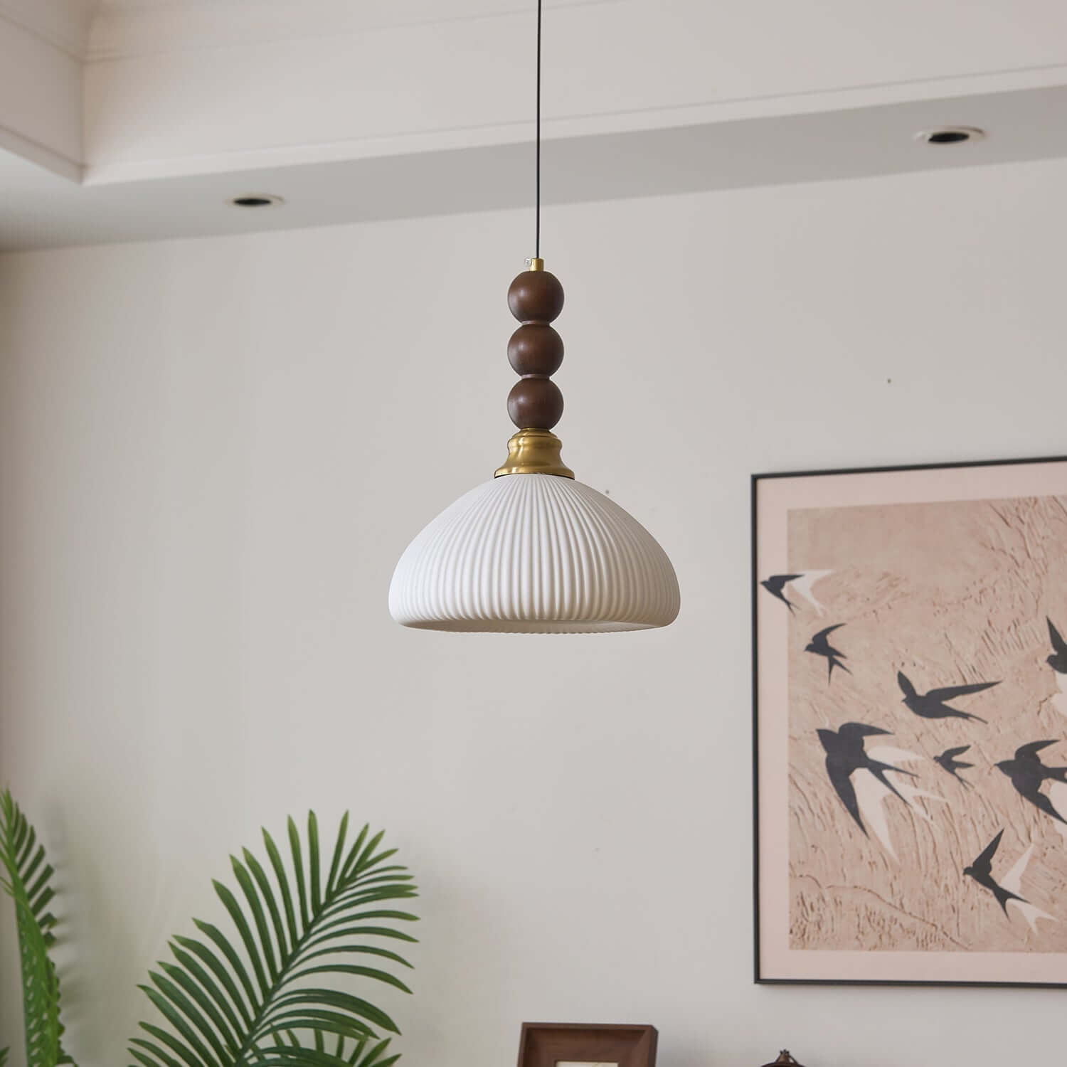 Pendant Light with Glass - Wood & Metal