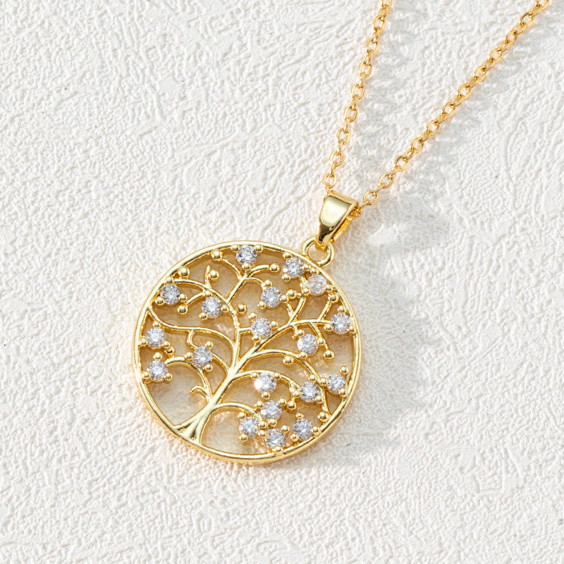 Zirconia Round Hollow Tree of Life Pendant – Necklace – Luna