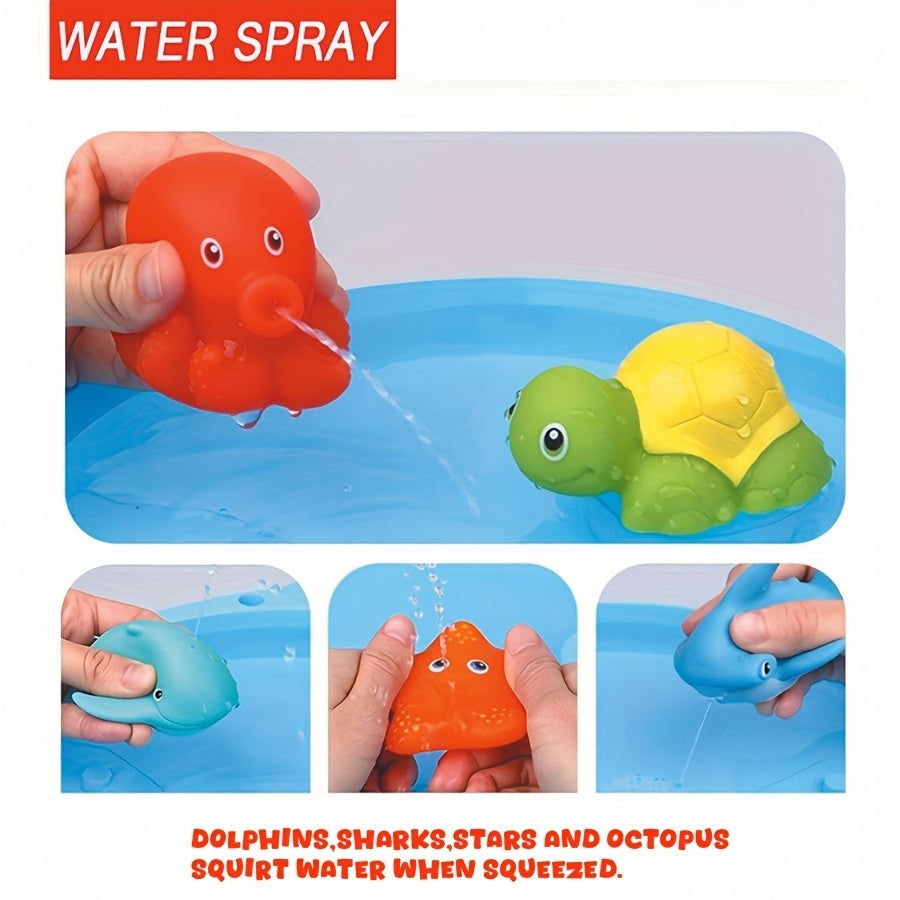 Bath Toy Set with Nets – Floating Sea Creatures and Water Sprayers