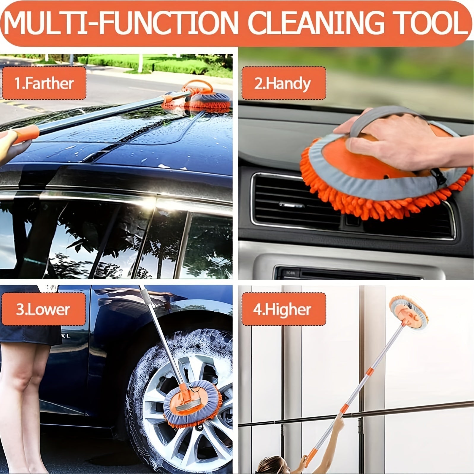 Microfibre Car Wash Brush with Long Handle – Removable Mop Head for Scratch-Free Cleaning