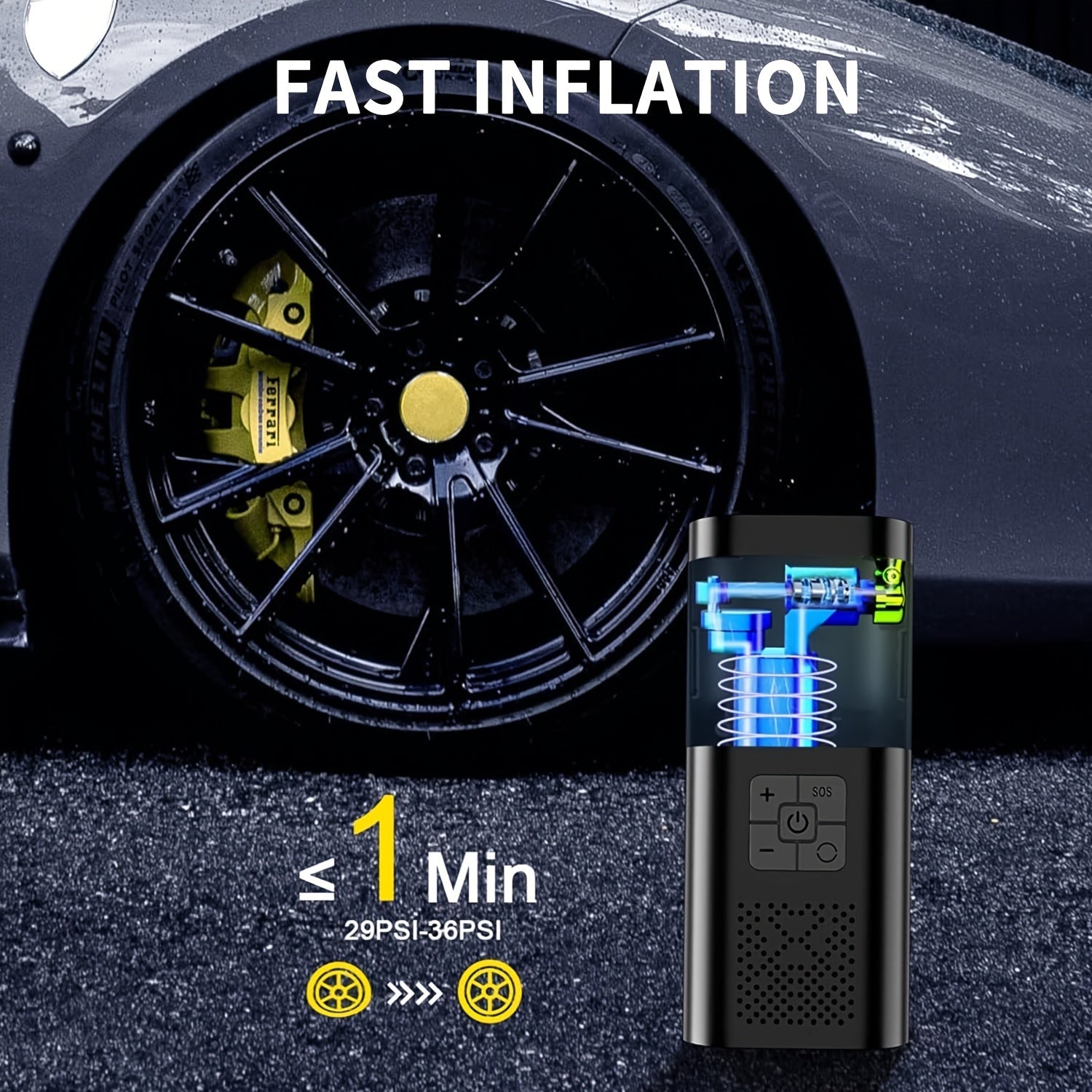 Portable Air Compressor – Smart Tyre Inflator with LCD Screen and LED Lights