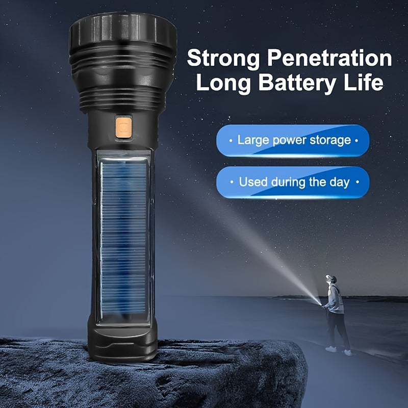 SolarBeam LED Torch - Rechargeable with Solar Panel & USB
