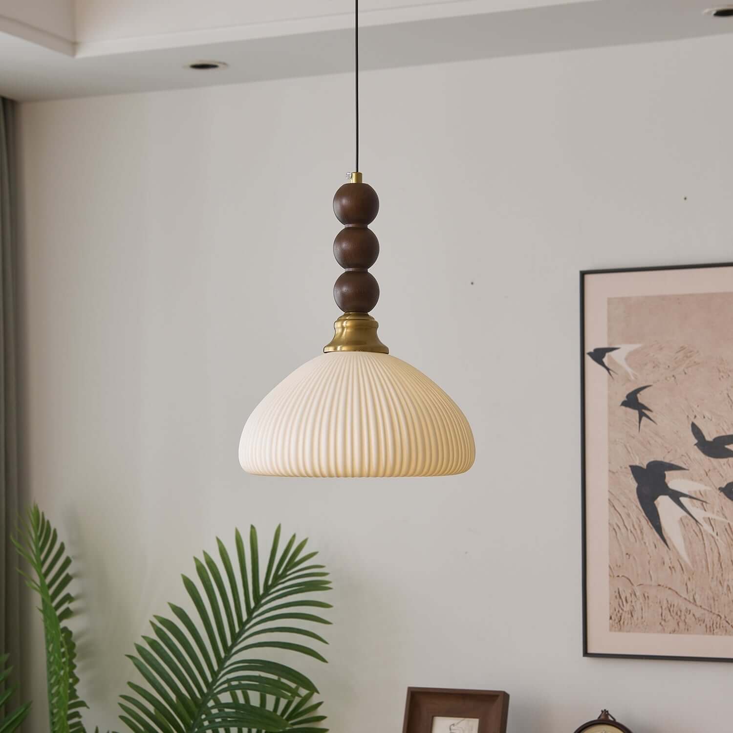 Pendant Light with Glass - Wood & Metal