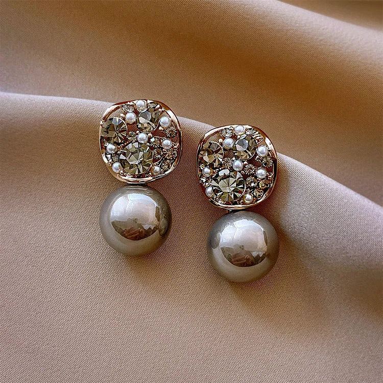 Grey/Taupe Luxury Crystal Pearl Earrings – Eloria