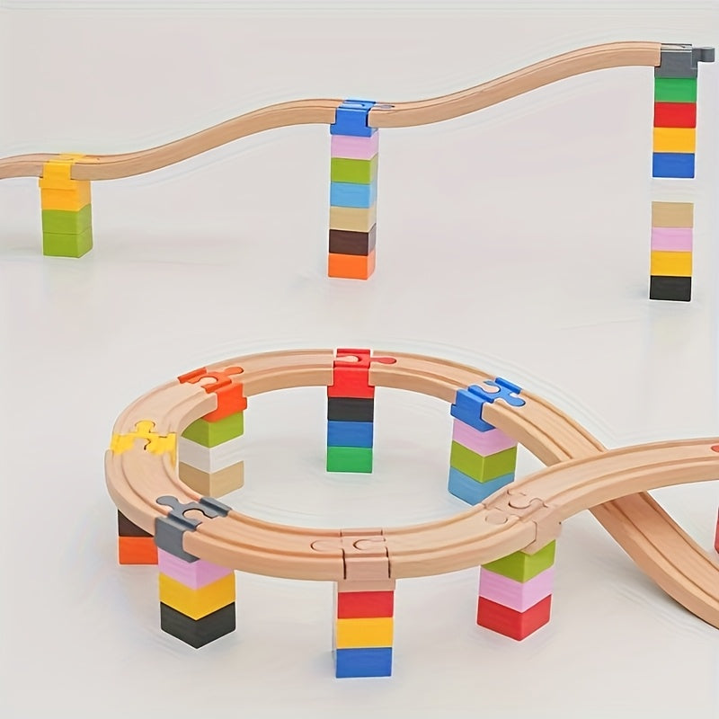 Set of 7-14 Colourful Wooden Track Adapters – Adjustable Connectors for Modelling