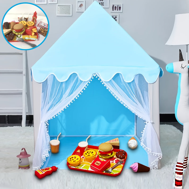 Play Tent for Children – Cheerful Blue Princess House with Burger Play Set for Hours of Fun