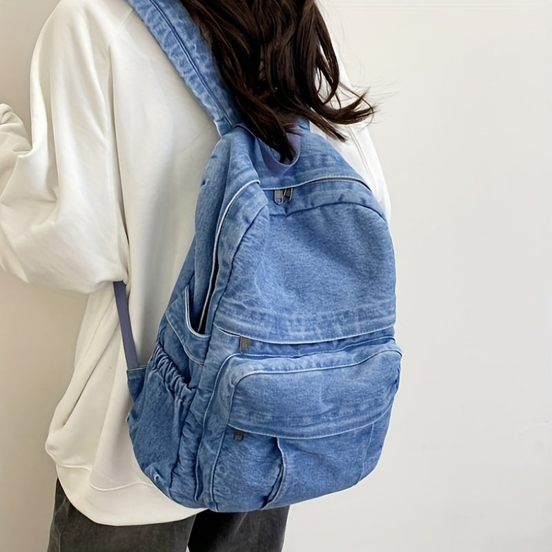 Denim Casual Backpack – Trendy and Versatile Travel Bag for Men and Women