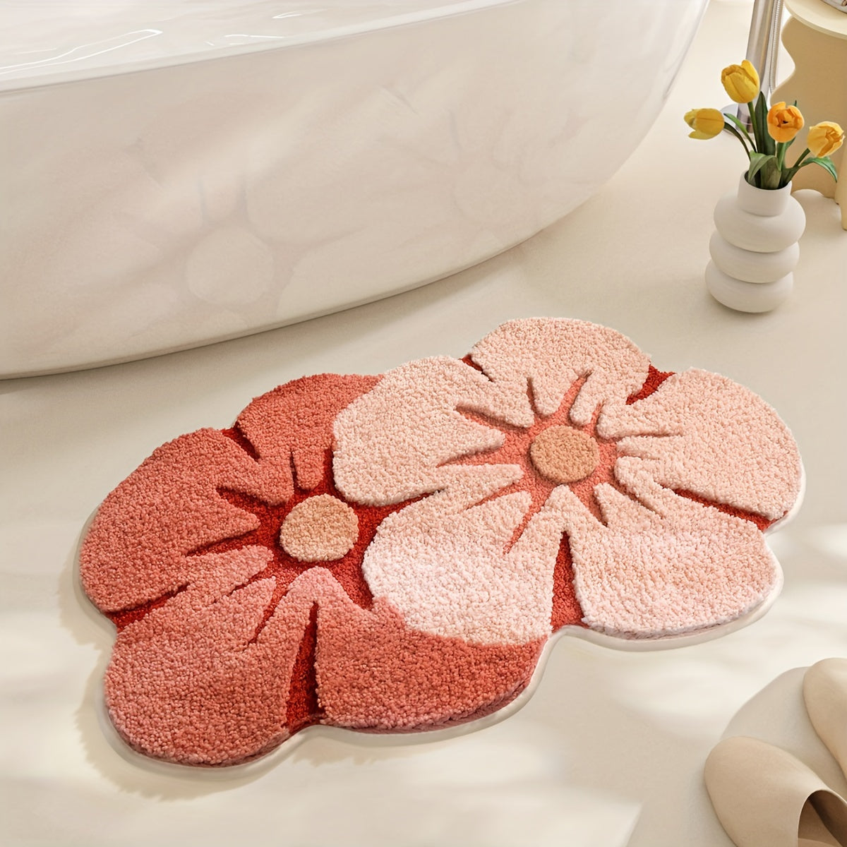 Fluffy Floral Bathroom Mat – Absorbent and Soft for Extra Comfort