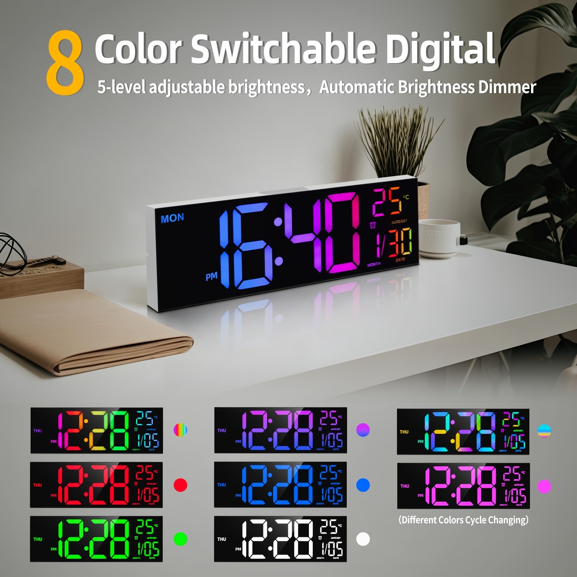 LumiWall Digital Wall Clock – Large, Colourful and Easy to Read