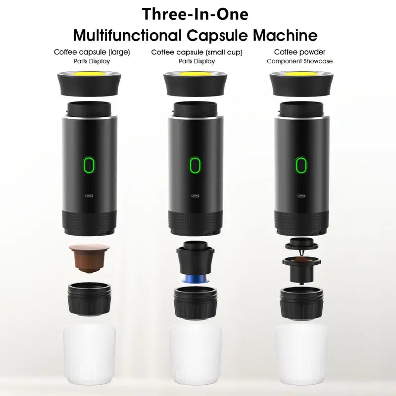 BrewGo - Portable Espresso Machine - Self-Heating Travel Coffee Maker, Suitable for Ground Coffee & Pods