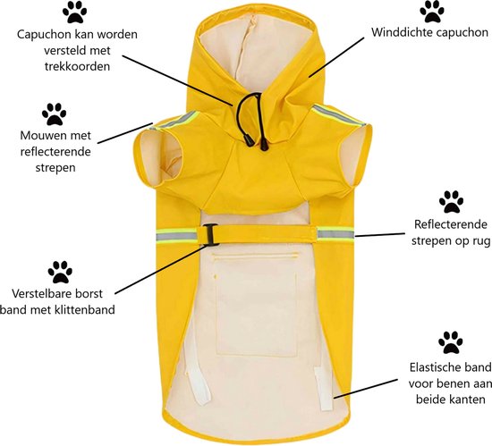 PupJoy - Reflective Dog Raincoat + Hood - Safe Night Walk