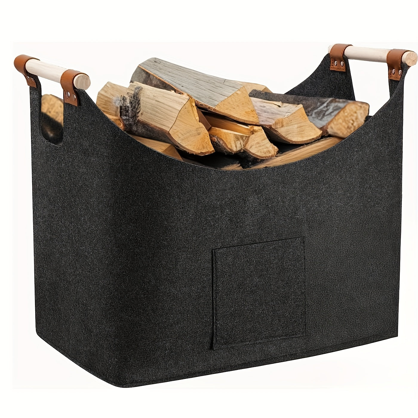 Foldable Felt Basket XL with Wooden Handles – Sustainable and Stylish Wood Carrier for Indoor Use