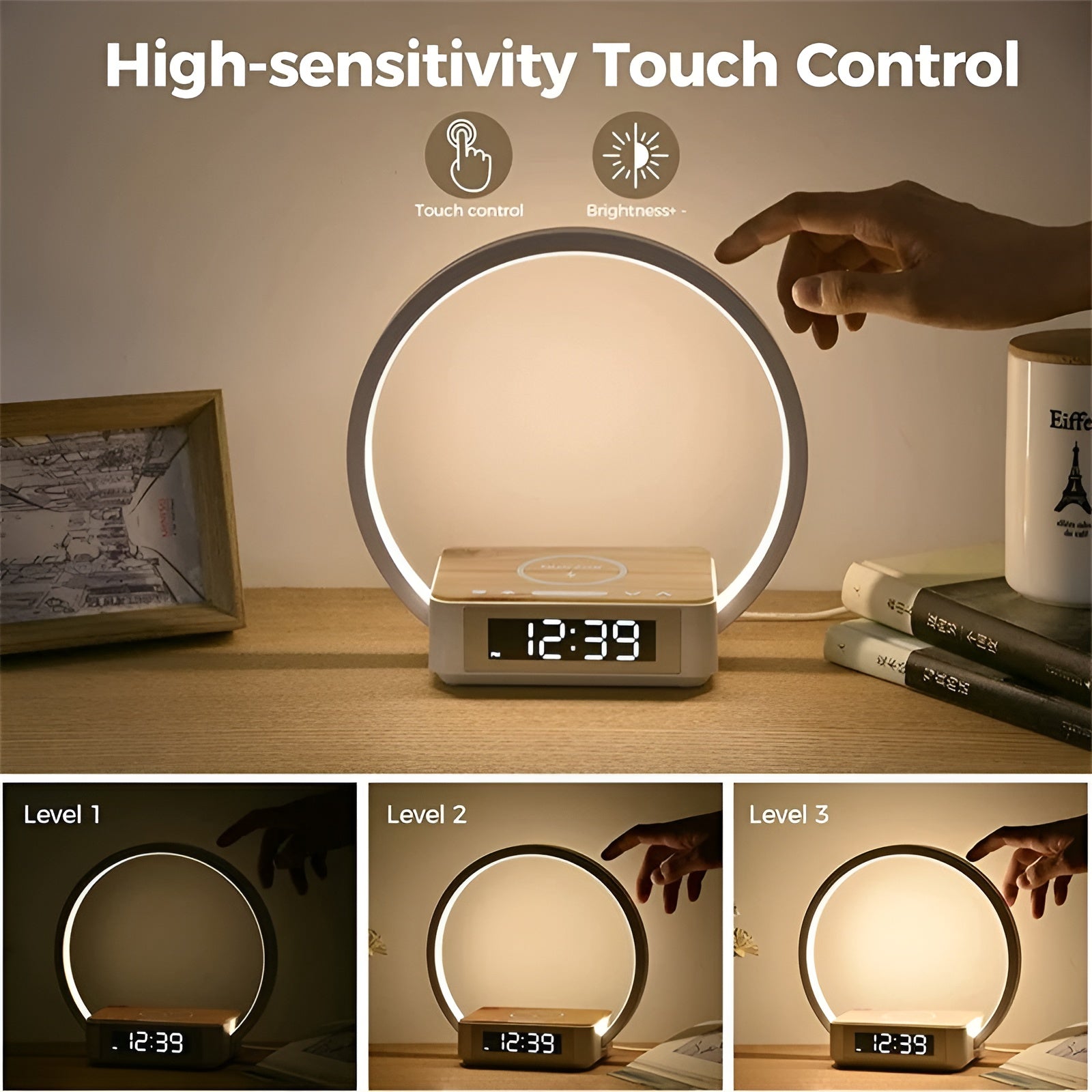 Design bedside lamp with charger and gentle alarm function - LumoRise