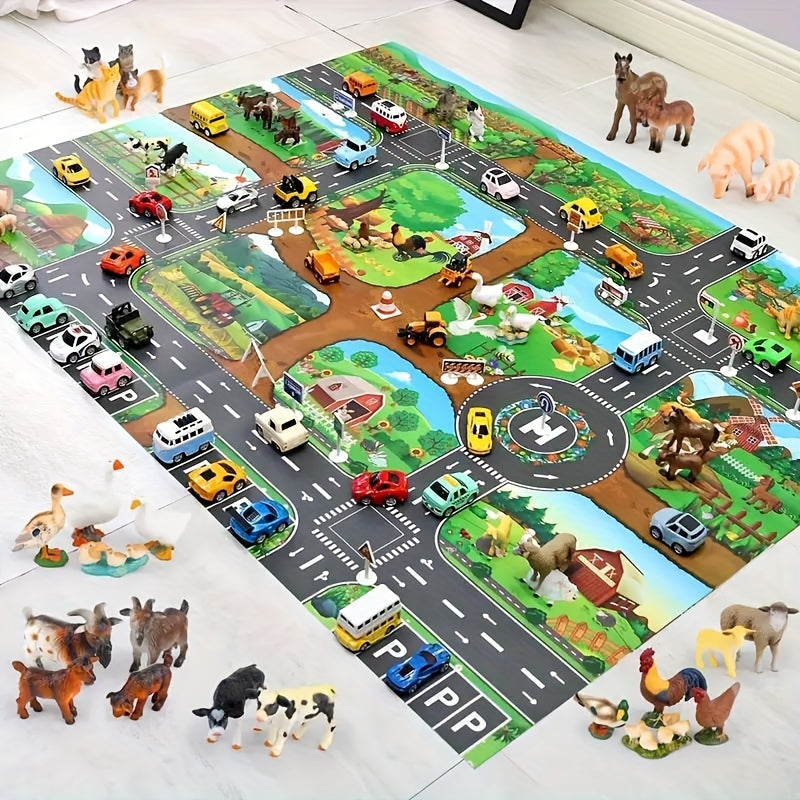 Interactive Play Mat Adventure – Explore Farm and Traffic With Toys