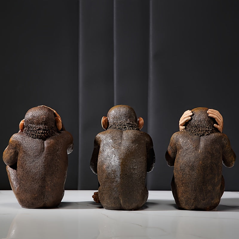 Chimpanzee Figurines Set of 3 - Playful and Realistic for Your Interior