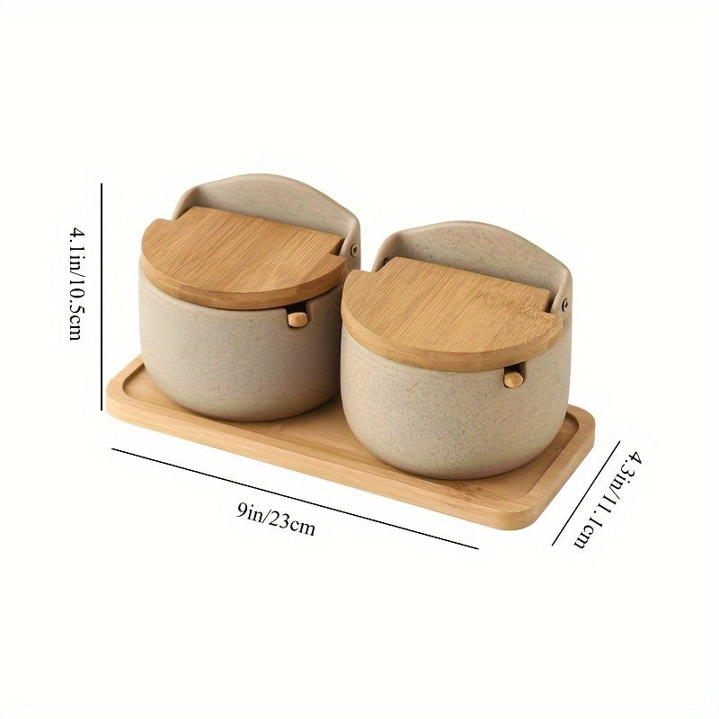 Ceramic Herb Pots Set – Sustainable with Bamboo Lid and Handy Tray