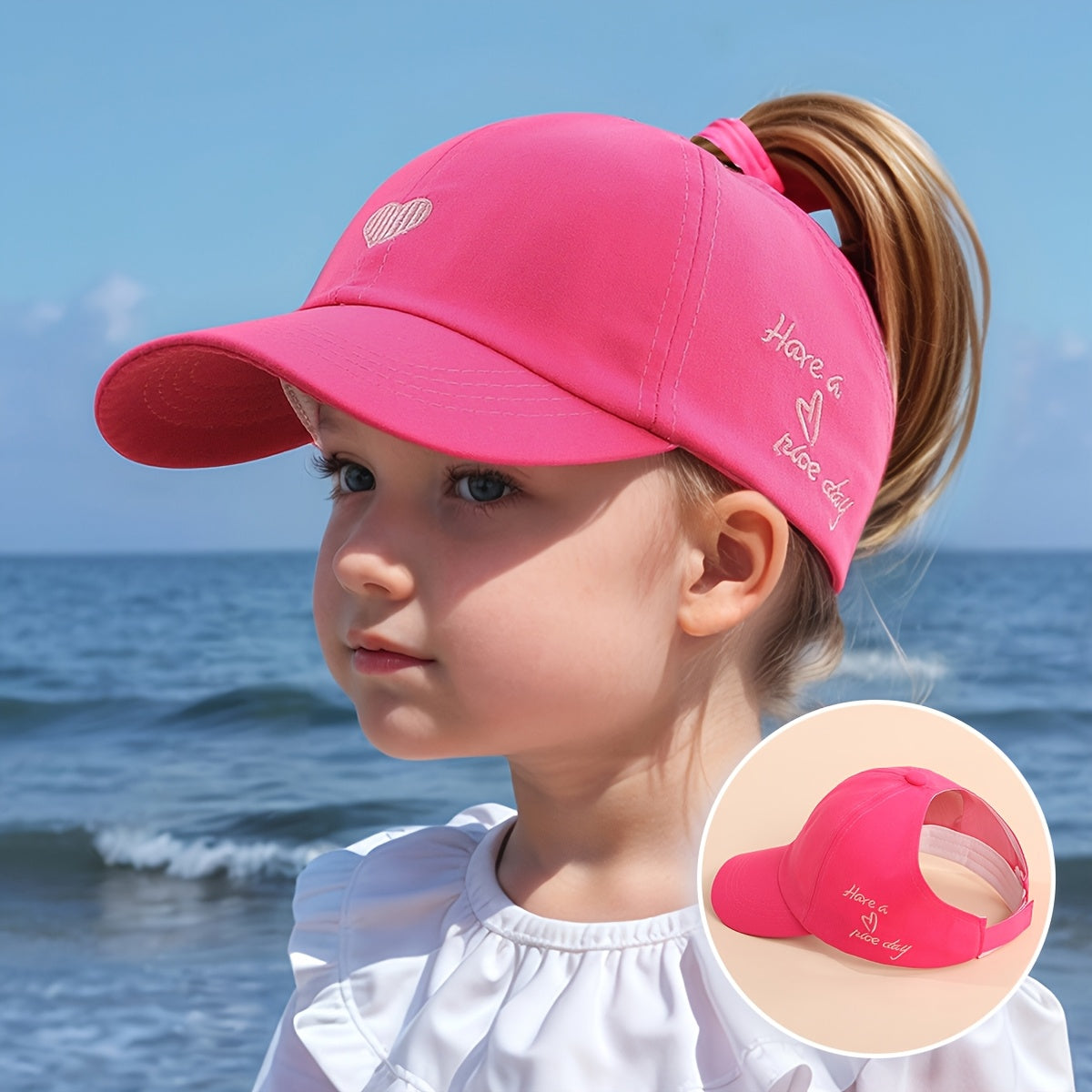 Adjustable Baseball Cap for Kids – Heart Embroidery and Breathable Comfort