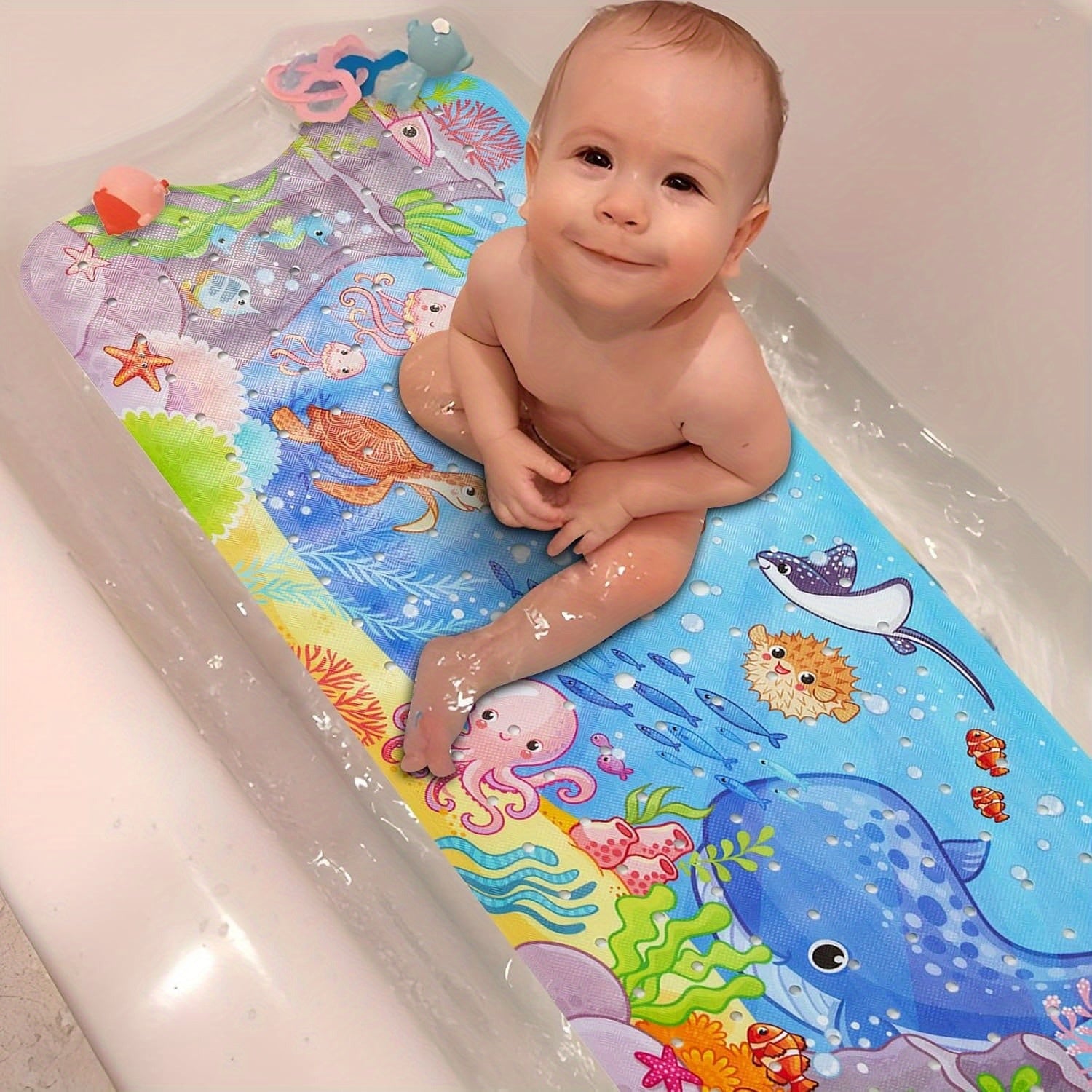 Extra-Long Anti-Slip Bath Mat – Machine Washable with Suction Cups