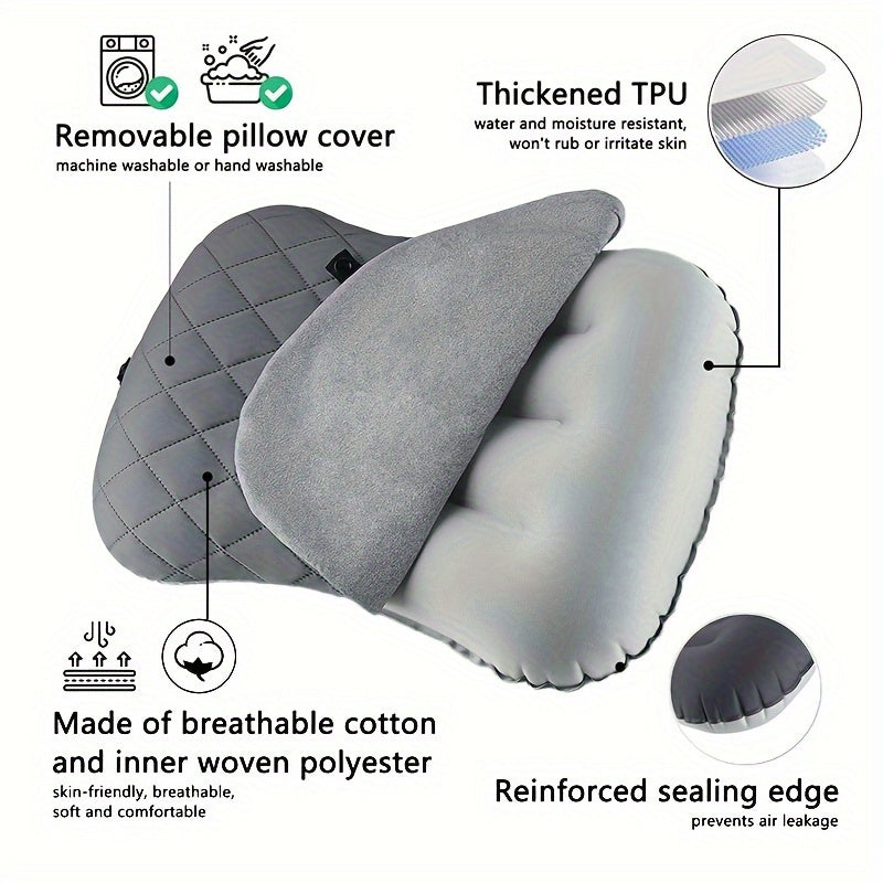Ergonomic Inflatable Camping Pillow – Ideal for Neck and Lumbar Support while Hiking and Camping