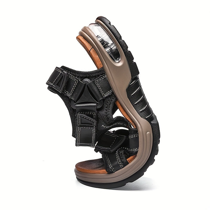 Premium Men's Leather Beach Sandals – Adjustable and Shock-Absorbing