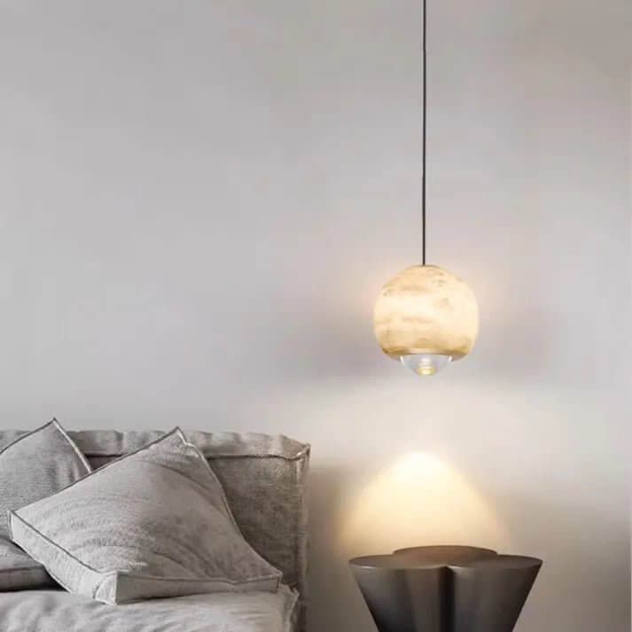 Pendant Light - Alabaster Glass Sphere with Marble Base