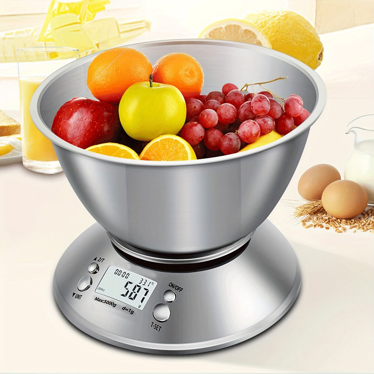 Digital Kitchen Scale with Stainless Steel Bowl – Precision with Temperature Sensor and Timer Function for Baking and Cooking
