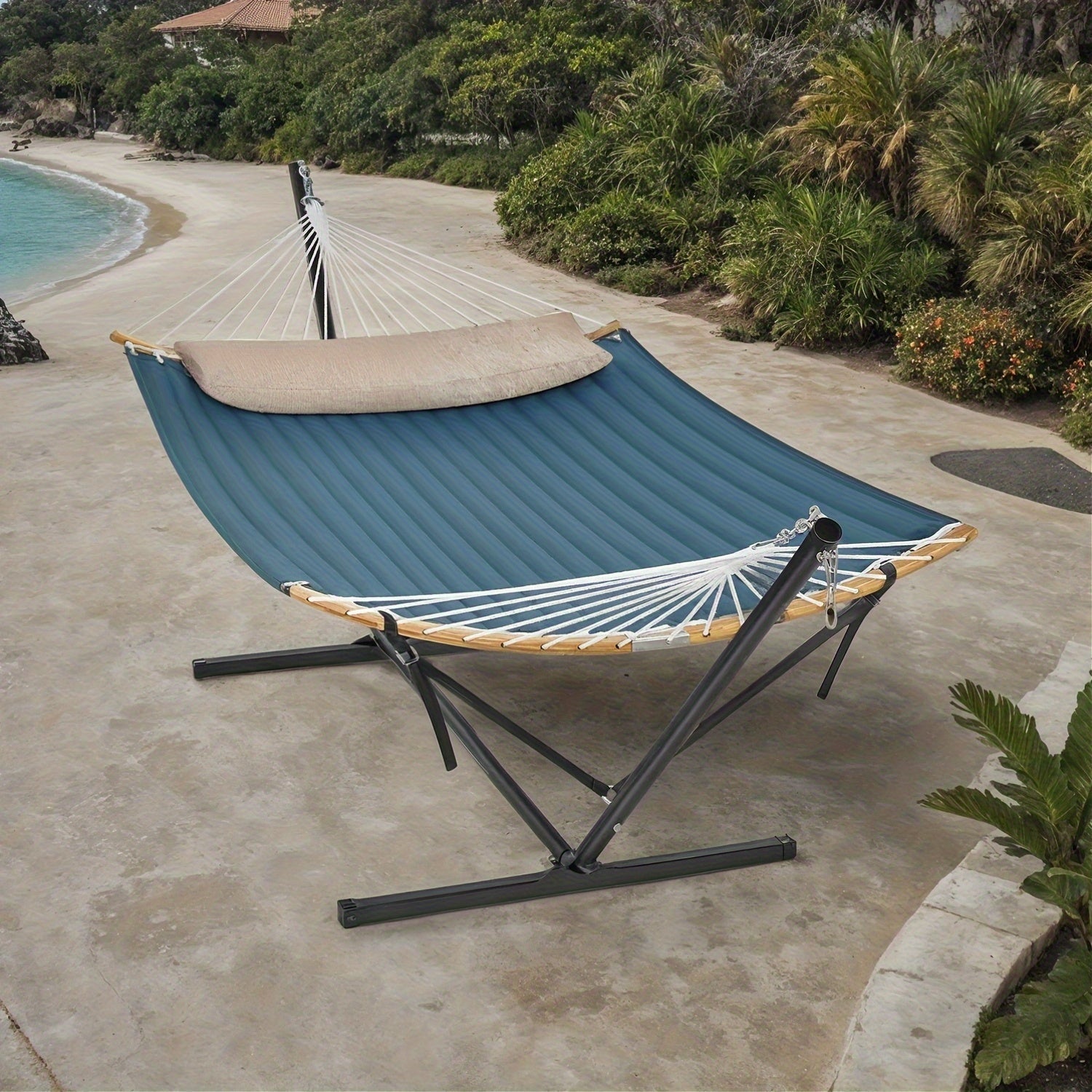 Padded Hammock with Stand – Comfortable Bamboo Spreader and Cushion