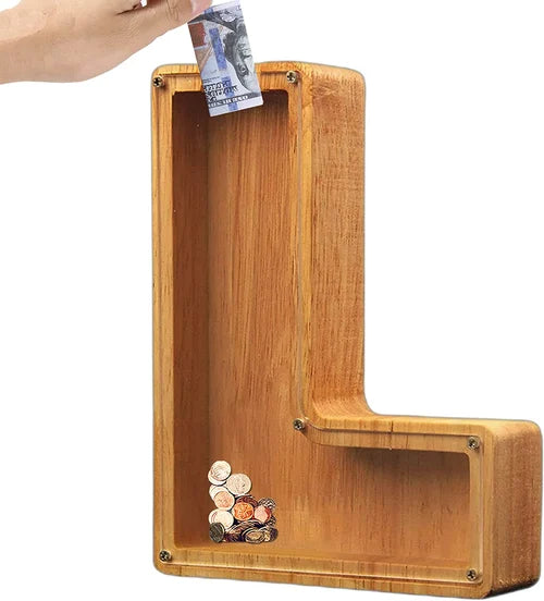 TreasureNest Coin Bank | Personalized wooden savings box in A-Z letter designs