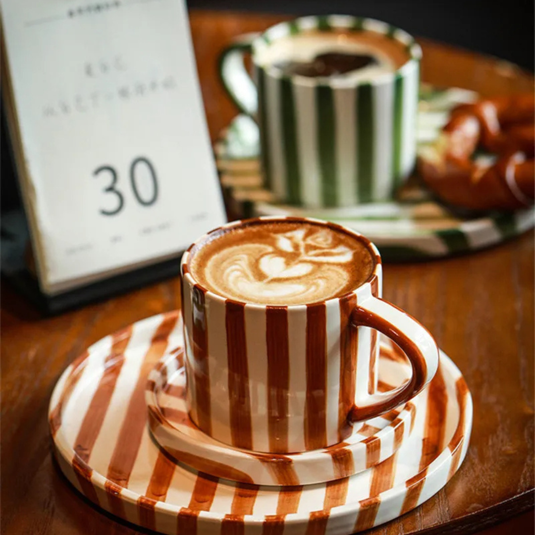 RetroChic Ceramic Coffee Set | Durable hand-painted mug and saucer for sophisticated beverage moments