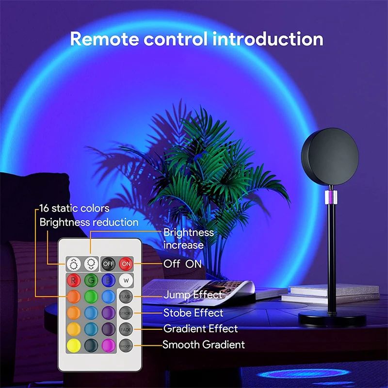 16 Colours RGB USB Sunset Light - Neon LED Rainbow Night Lamp and Photography Projector for Mobile Self-Portraits